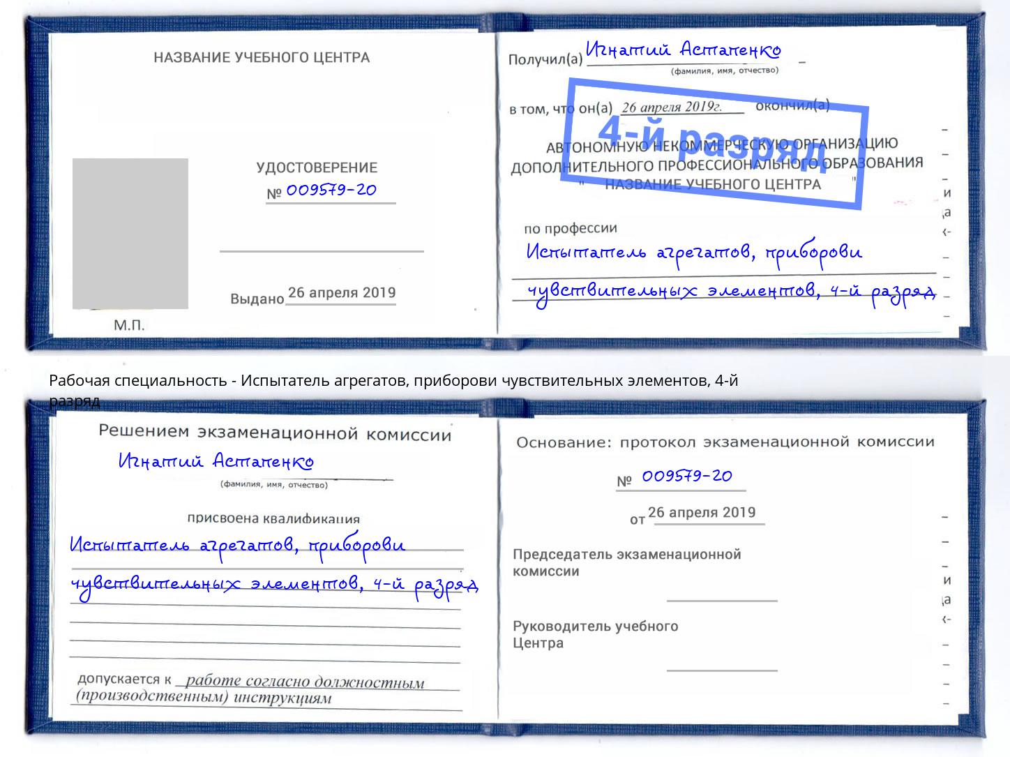 корочка 4-й разряд Испытатель агрегатов, приборови чувствительных элементов Верхняя Салда