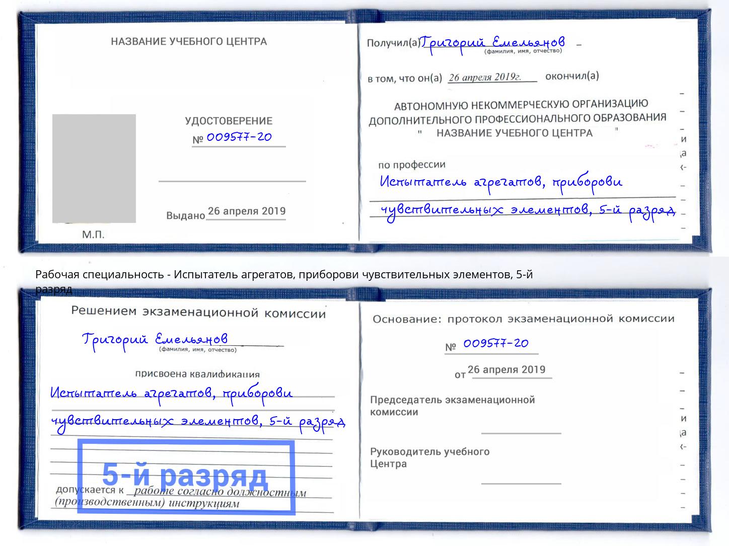 корочка 5-й разряд Испытатель агрегатов, приборови чувствительных элементов Верхняя Салда