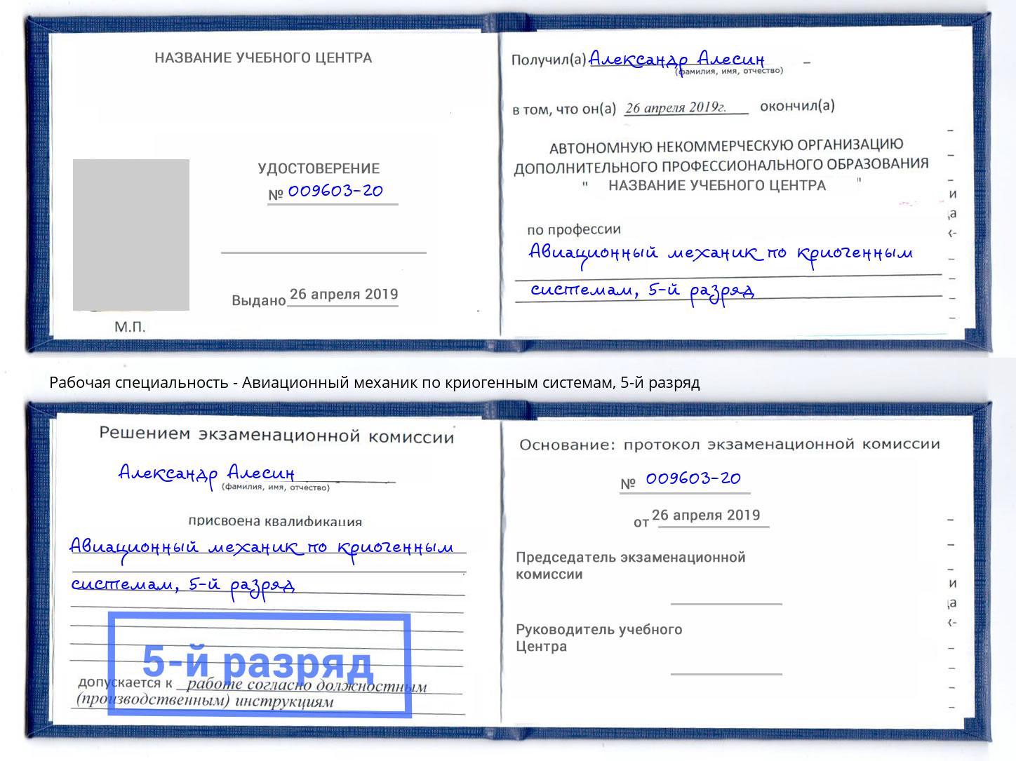 корочка 5-й разряд Авиационный механик по криогенным системам Верхняя Салда