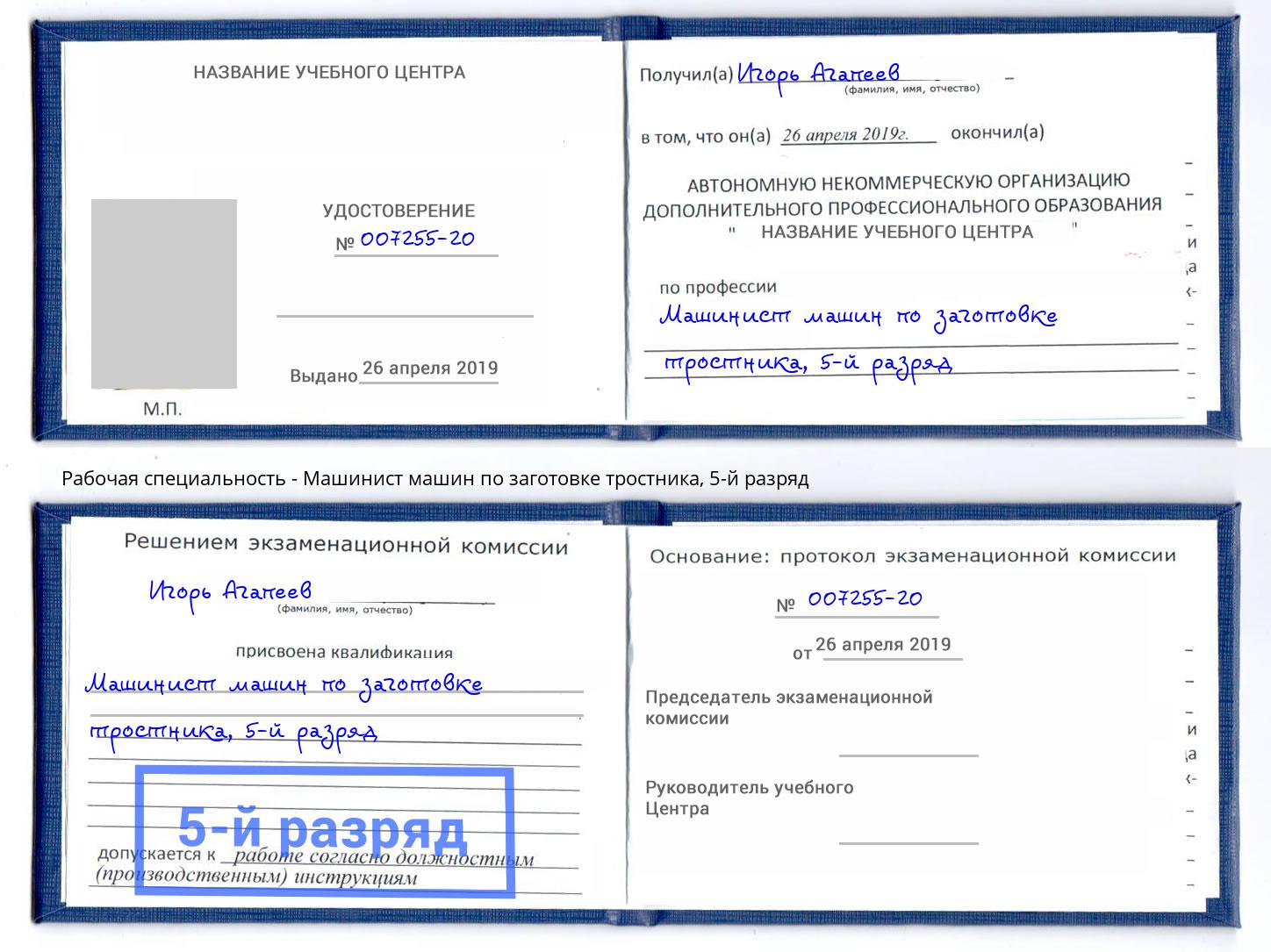 корочка 5-й разряд Машинист машин по заготовке тростника Верхняя Салда