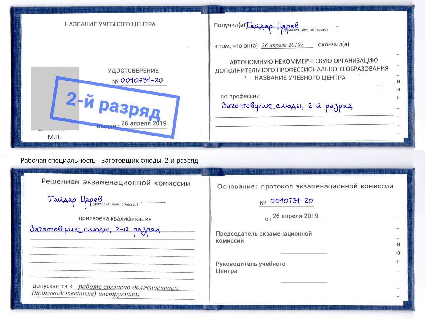 корочка 2-й разряд Заготовщик слюды Верхняя Салда