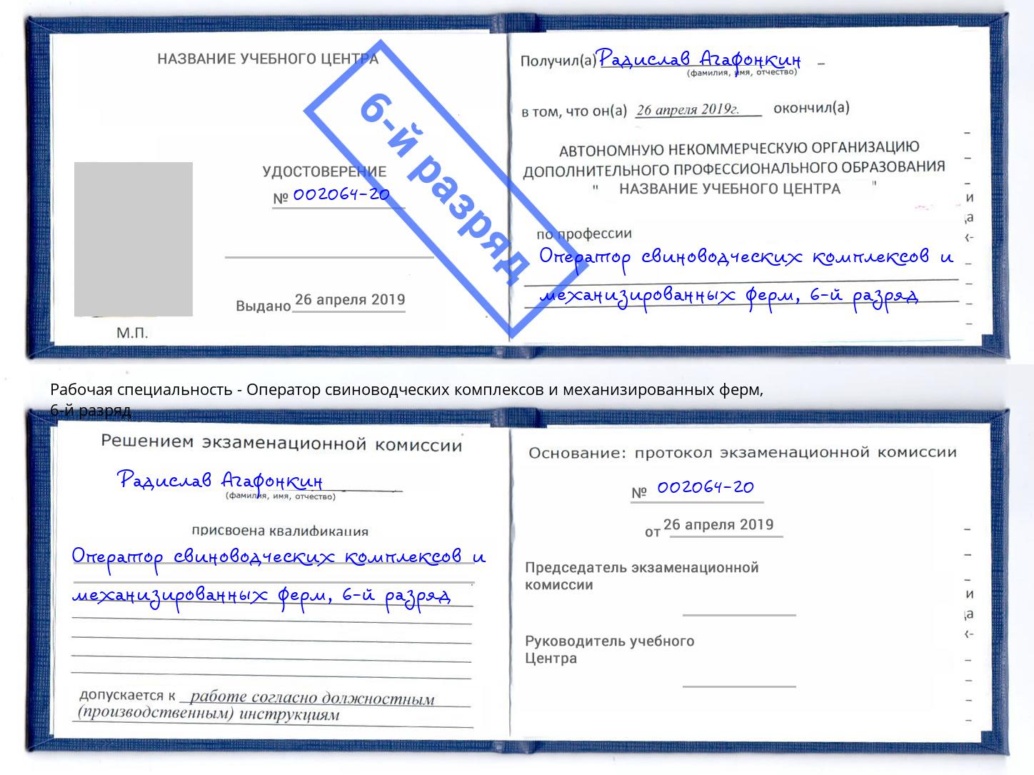 корочка 6-й разряд Оператор свиноводческих комплексов и механизированных ферм Верхняя Салда